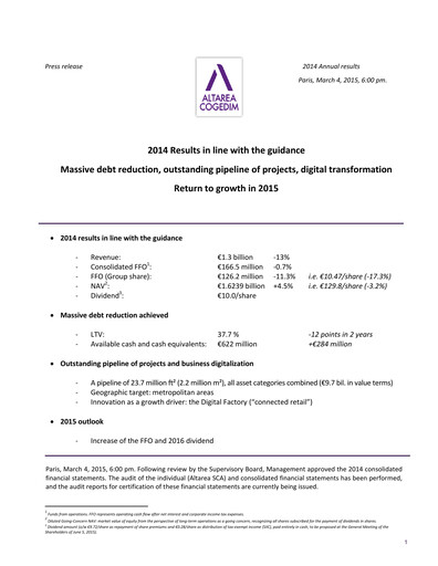 Thumbnail Altarea Financial Report 2014