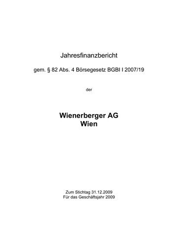 Thumbnail Wienerberger Financial Statement 2009