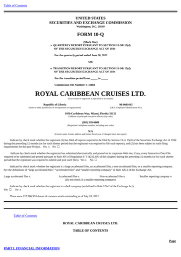 Thumbnail Royal Caribbean Group Quarterly Report 2012-q2