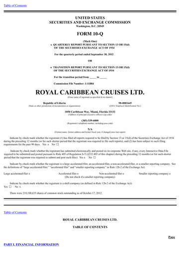 Thumbnail Royal Caribbean Group Quarterly Report 2012-q3