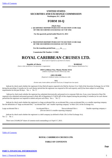Thumbnail Royal Caribbean Group Quarterly Report 2013-q1