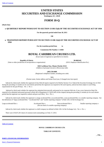 Thumbnail Royal Caribbean Group Quarterly Report 2013-q2