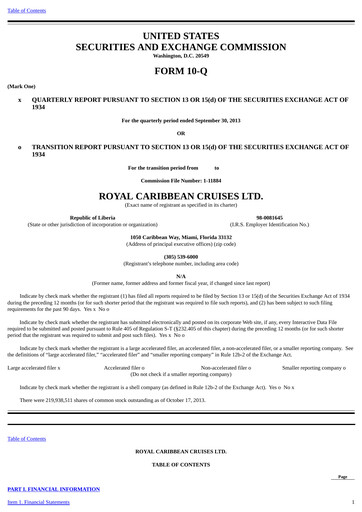 Thumbnail Royal Caribbean Group Quarterly Report 2013-q3
