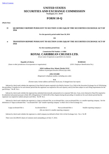 Thumbnail Royal Caribbean Group Quarterly Report 2014-q2