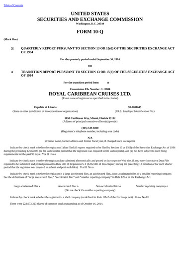 Thumbnail Royal Caribbean Group Quarterly Report 2014-q3