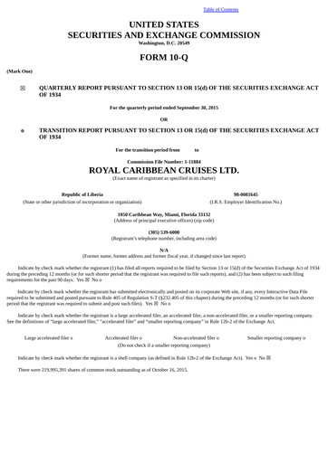 Thumbnail Royal Caribbean Group Quarterly Report 2015-q3