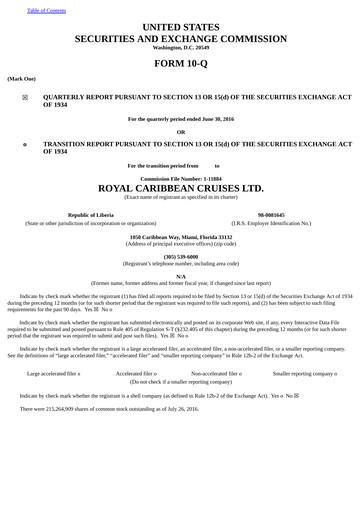 Thumbnail Royal Caribbean Group Quarterly Report 2016-q2