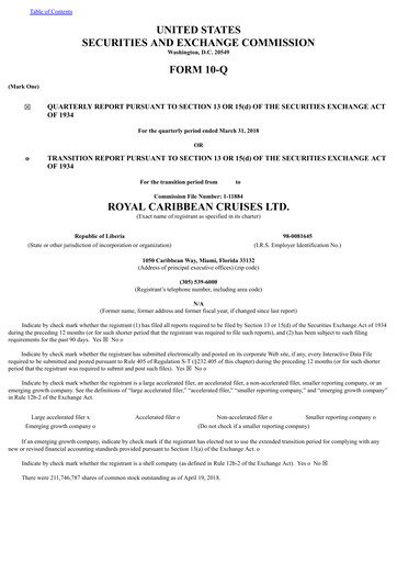 Thumbnail Royal Caribbean Group Quarterly Report 2018-q1
