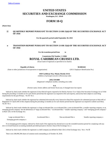 Thumbnail Royal Caribbean Group Quarterly Report 2018-q3