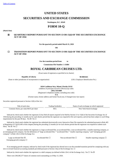 Thumbnail Royal Caribbean Group Quarterly Report 2020-q1