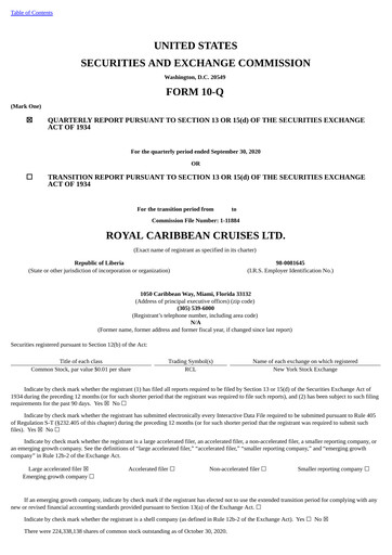 Thumbnail Royal Caribbean Group Quarterly Report 2020-q3