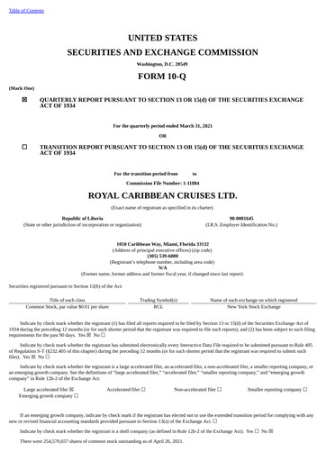 Thumbnail Royal Caribbean Group Quarterly Report 2021-q1