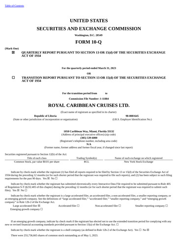 Thumbnail Royal Caribbean Group Quarterly Report 2023-q1