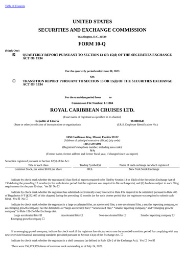 Thumbnail Royal Caribbean Group Quarterly Report 2023-q2