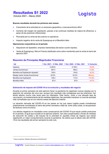 Vorschaubild Logista (Compañía de Distribución Integral Logista) Halbjahresbericht 2022-h1