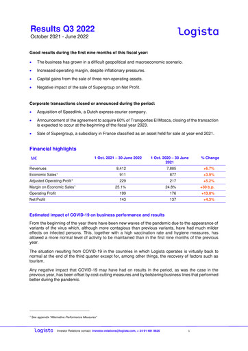 Vorschaubild Logista (Compañía de Distribución Integral Logista) Quartalsbericht 2022-q3