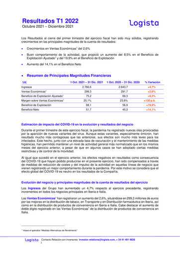 Vorschaubild Logista (Compañía de Distribución Integral Logista) Quartalsbericht 2022-q1