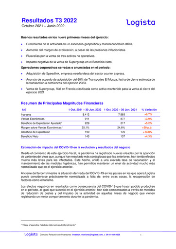 Vorschaubild Logista (Compañía de Distribución Integral Logista) Quartalsbericht 2022-q3
