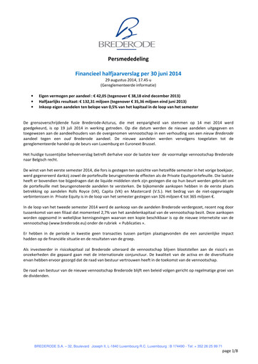 Thumbnail Brederode Half-year Report 2014-h1