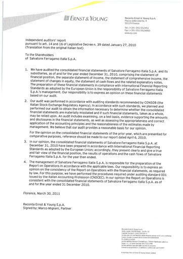 Thumbnail Salvatore Ferragamo Annual Report 2010