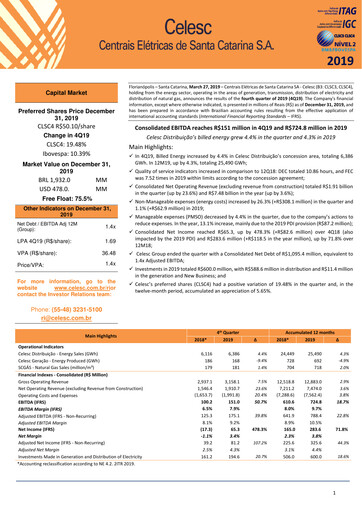 Thumbnail Celesc (Centrais Elétricas de Santa Catarina) Quarterly Report 2019-q4