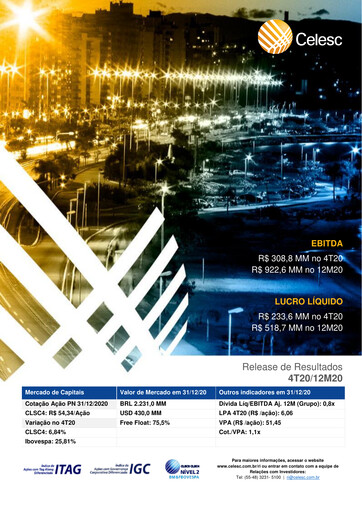 Thumbnail Celesc (Centrais Elétricas de Santa Catarina) Quarterly Report 2020-q4