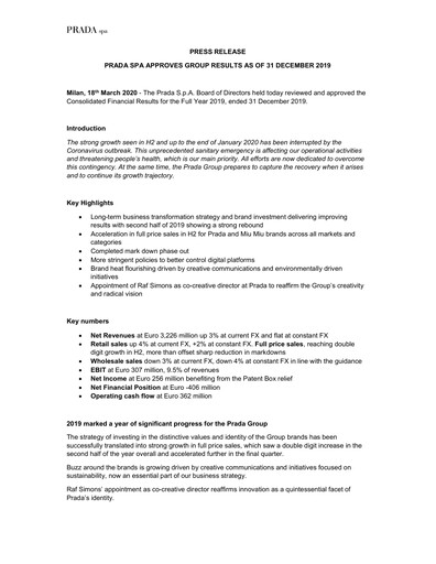 Thumbnail Prada Financial Report 2019