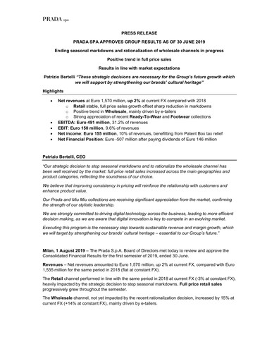 Thumbnail Prada Half-year Report 2019-h1