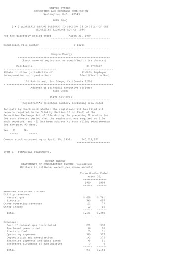 Thumbnail Sempra Quarterly Report 1999-q1