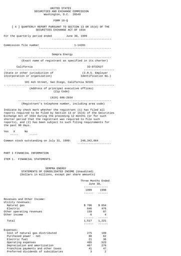 Thumbnail Sempra Quarterly Report 1999-q2
