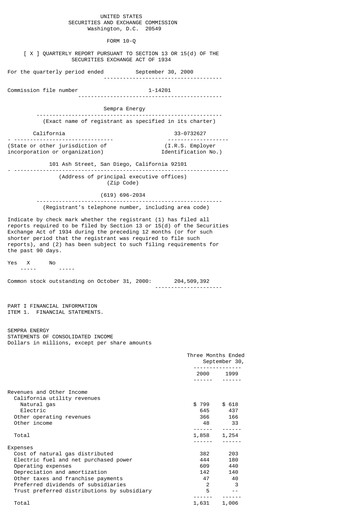 Thumbnail Sempra Quarterly Report 2000-q3