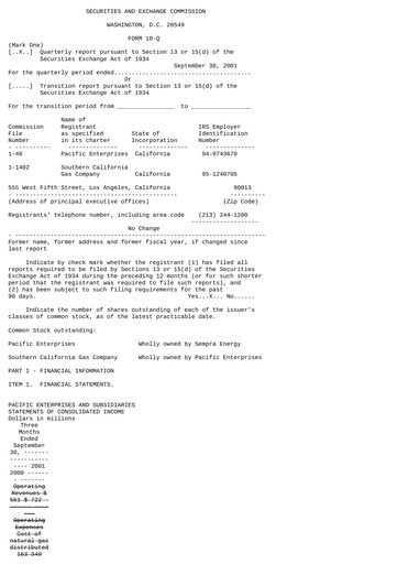 Thumbnail Sempra Quarterly Report 2001-q3