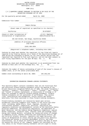 Thumbnail Sempra Quarterly Report 2003-q1