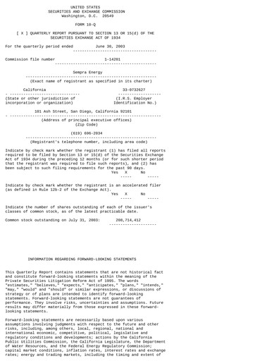 Thumbnail Sempra Quarterly Report 2003-q2