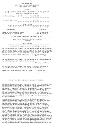 Thumbnail Sempra Quarterly Report 2004-q1