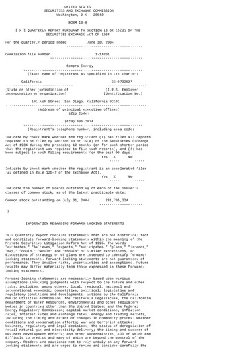 Thumbnail Sempra Quarterly Report 2004-q2