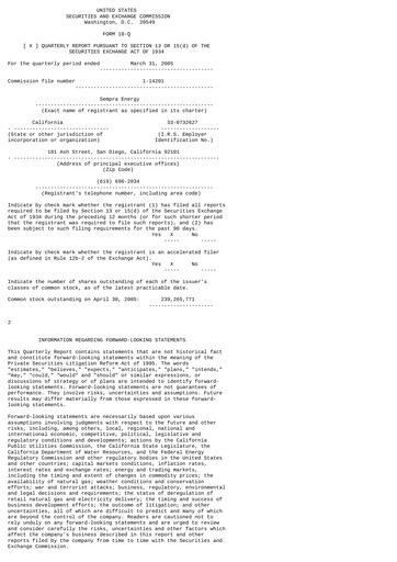 Thumbnail Sempra Quarterly Report 2005-q1