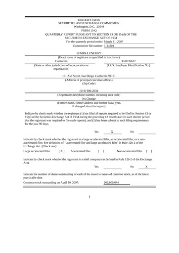 Thumbnail Sempra Quarterly Report 2007-q1