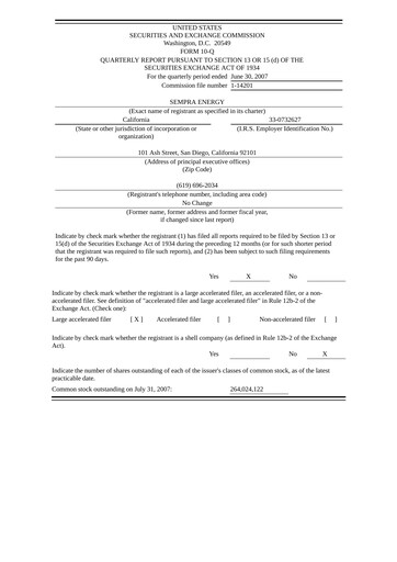 Thumbnail Sempra Quarterly Report 2007-q2