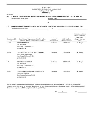 Thumbnail Sempra Quarterly Report 2009-q1