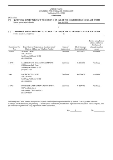 Thumbnail Sempra Quarterly Report 2009-q2