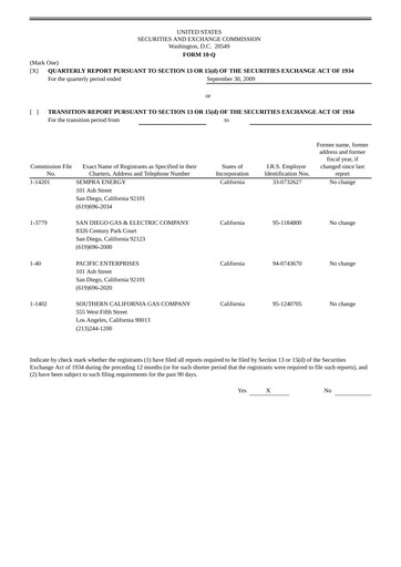 Thumbnail Sempra Quarterly Report 2009-q3