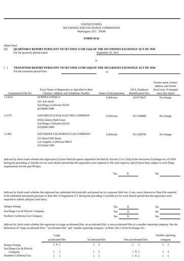 Thumbnail Sempra Quarterly Report 2011-q3