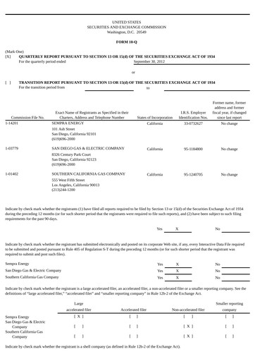 Thumbnail Sempra Quarterly Report 2012-q3