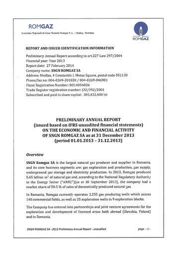 Thumbnail Romgaz Annual Report 2013