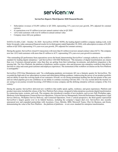 Vorschaubild ServiceNow Quartalsbericht 2020-q3