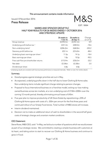 Thumbnail Marks & Spencer Half-year Report 2016