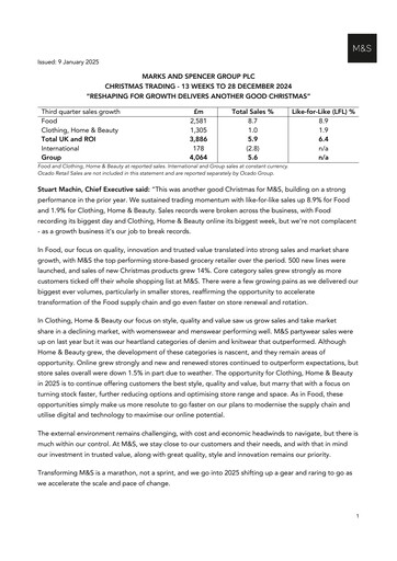 Thumbnail Marks & Spencer Quarterly Report 2024-q3