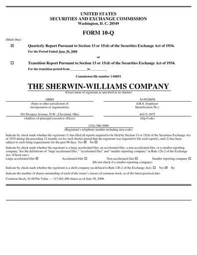Thumbnail Sherwin-Williams Quarterly Report 2008-q2