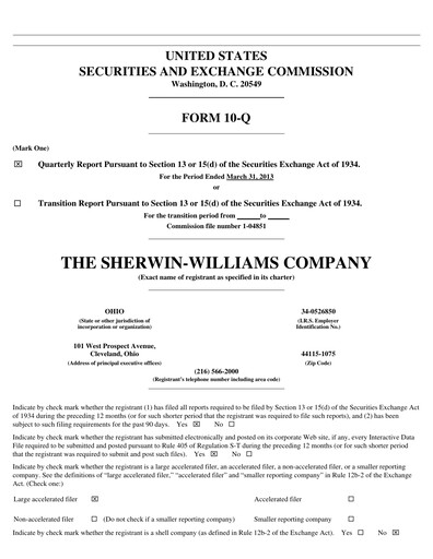 Thumbnail Sherwin-Williams Quarterly Report 2013-q1